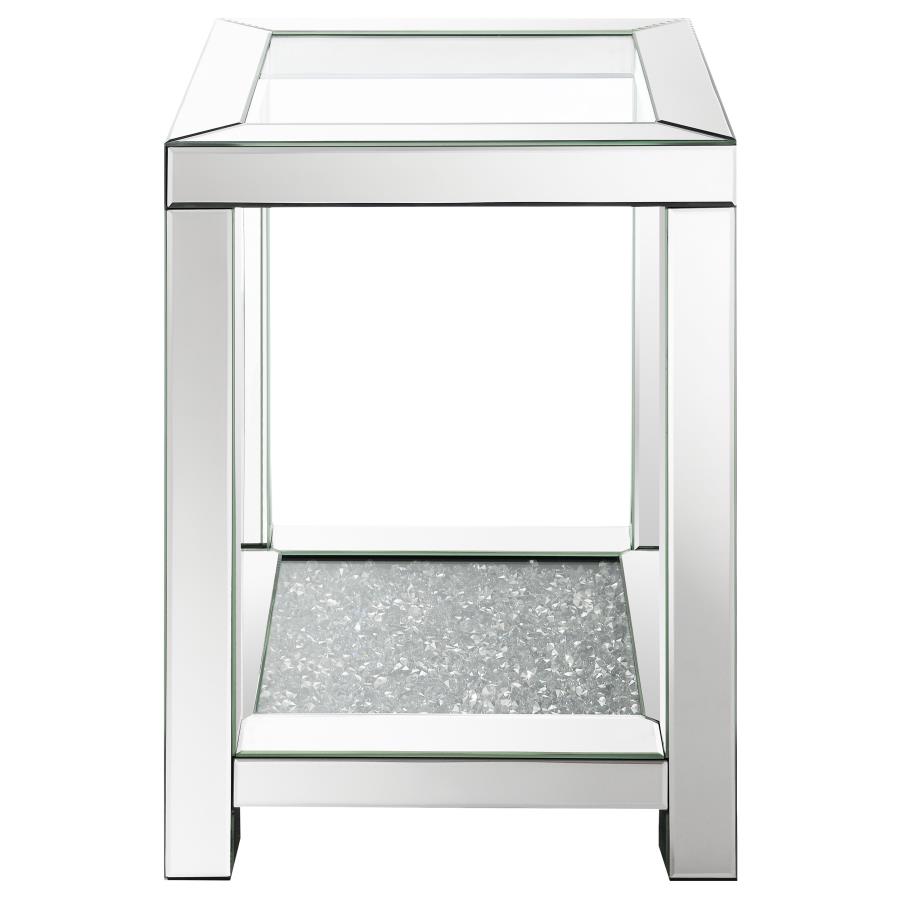 Valentina 1-shelf Square Glass Top Side End Table Silver view 3