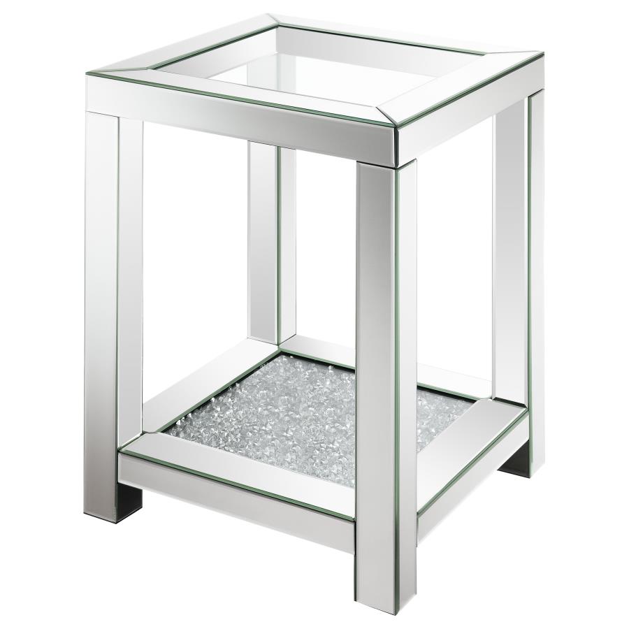 Valentina 1-shelf Square Glass Top Side End Table Silver view 4