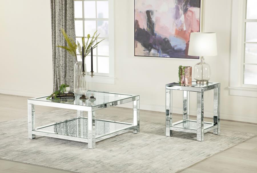 Valentina 1-shelf Square Glass Top Side End Table Silver view 6