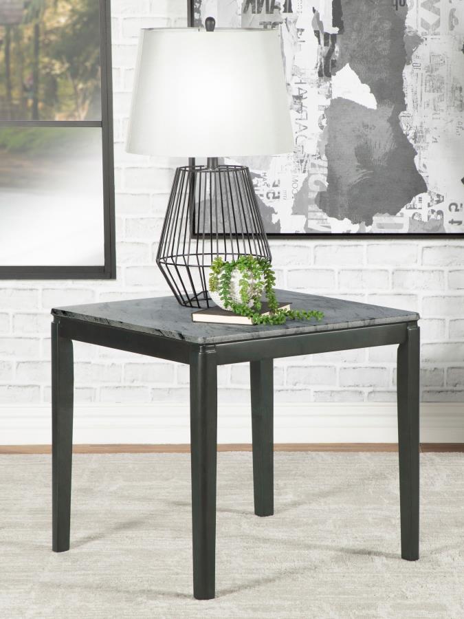 Mozzi Square Faux Marble Side End Table Grey and Black view 2