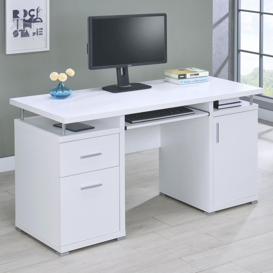 Tracy 55-inch 2-drawer Office Computer Desk White view 2
