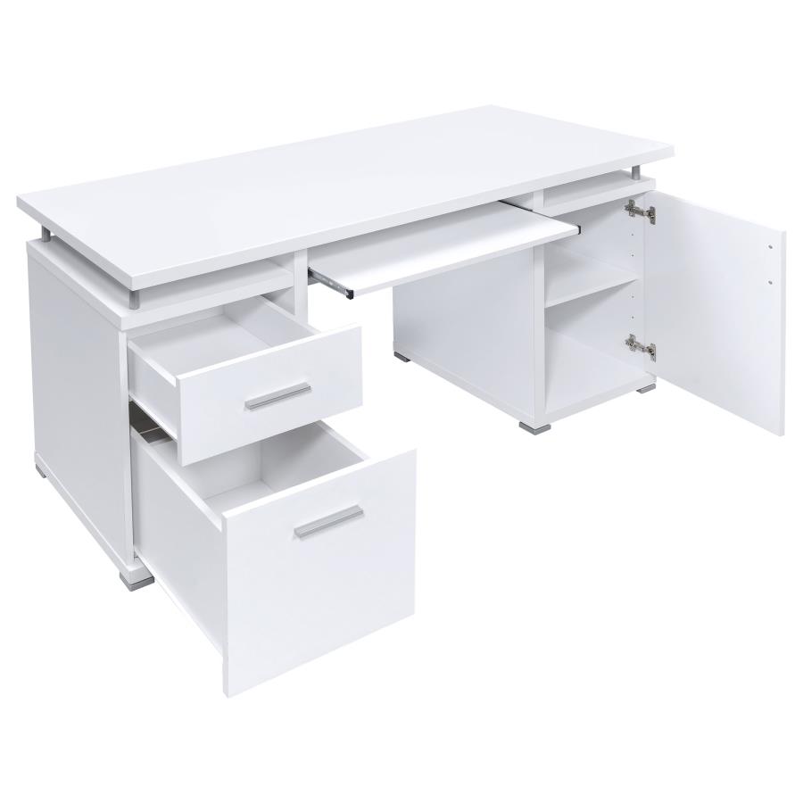 Tracy 55-inch 2-drawer Office Computer Desk White view 3
