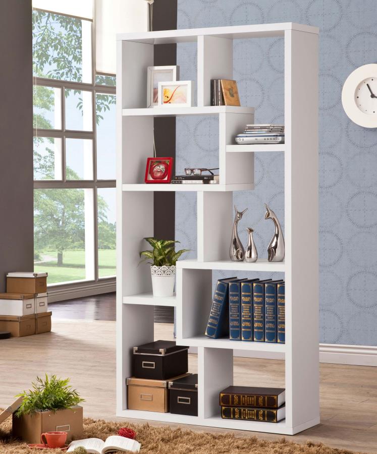 Theo 71-inch 6-shelf Bookshelf White view 2