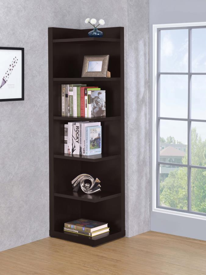 Alder 71-inch 6-shelf Corner Bookcase Cappuccino view 2