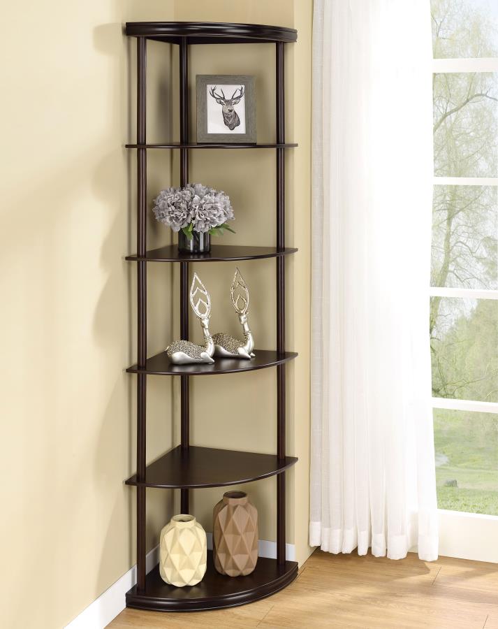 Bonwick 72-inch 5-shelf Corner Bookshelf Cappuccino view 2