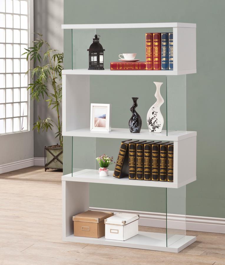 Emelle 63-inch 4-shelf Glass Panel Bookshelf White view 2
