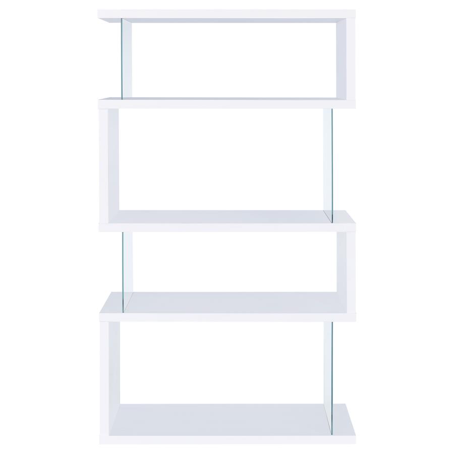 Emelle 63-inch 4-shelf Glass Panel Bookshelf White view 3