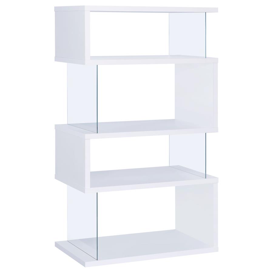 Emelle 63-inch 4-shelf Glass Panel Bookshelf White view 5