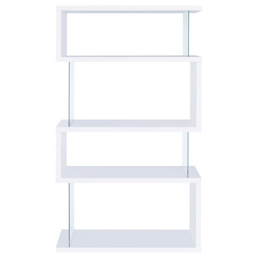 Emelle 63-inch 4-shelf Glass Panel Bookshelf White view 6