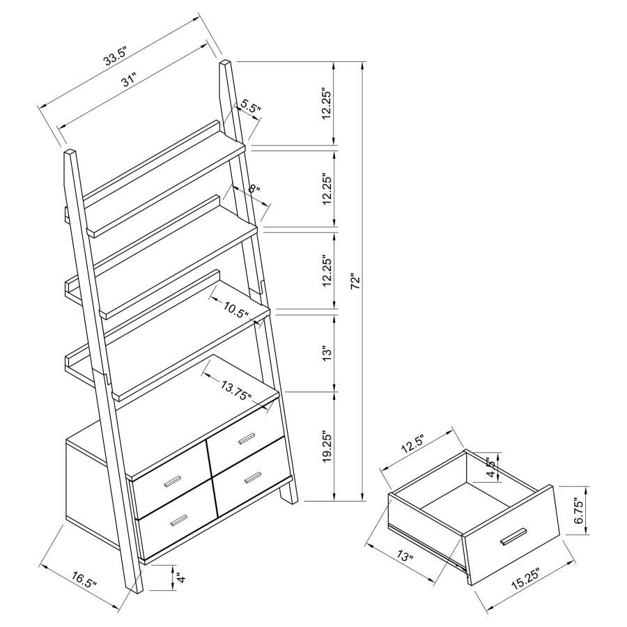 Colella 72-inch 5-shelf Storage Ladder Bookshelf Cappuccino view 5