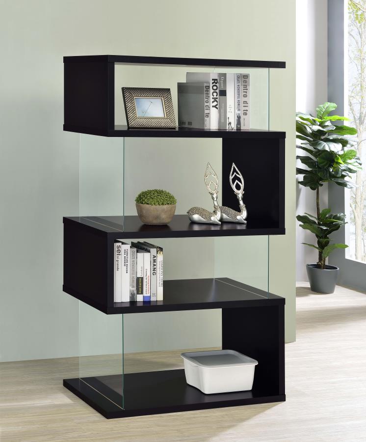 Emelle 63-inch 4-shelf Glass Panel Bookshelf Black view 2