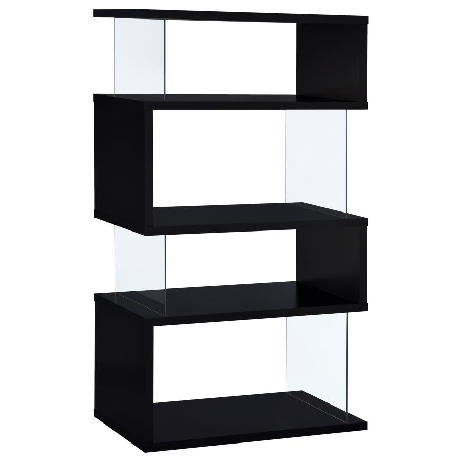 Emelle 63-inch 4-shelf Glass Panel Bookshelf Black view 5