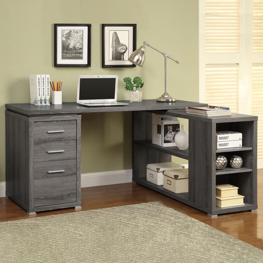 Yvette 60-inch 3-drawer L-Shape Computer Desk Weathered Grey view 2