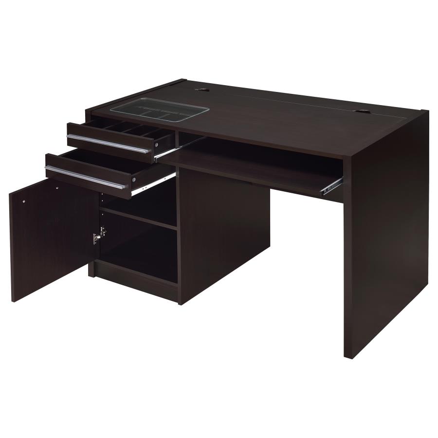 Halston 47-inch 2-drawer Office Desk with Cabinet Cappuccino view 3