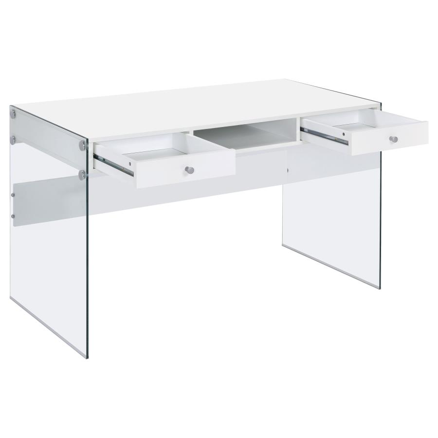 Dobrev 48-inch 2-drawer Writing Desk White High Gloss view 3