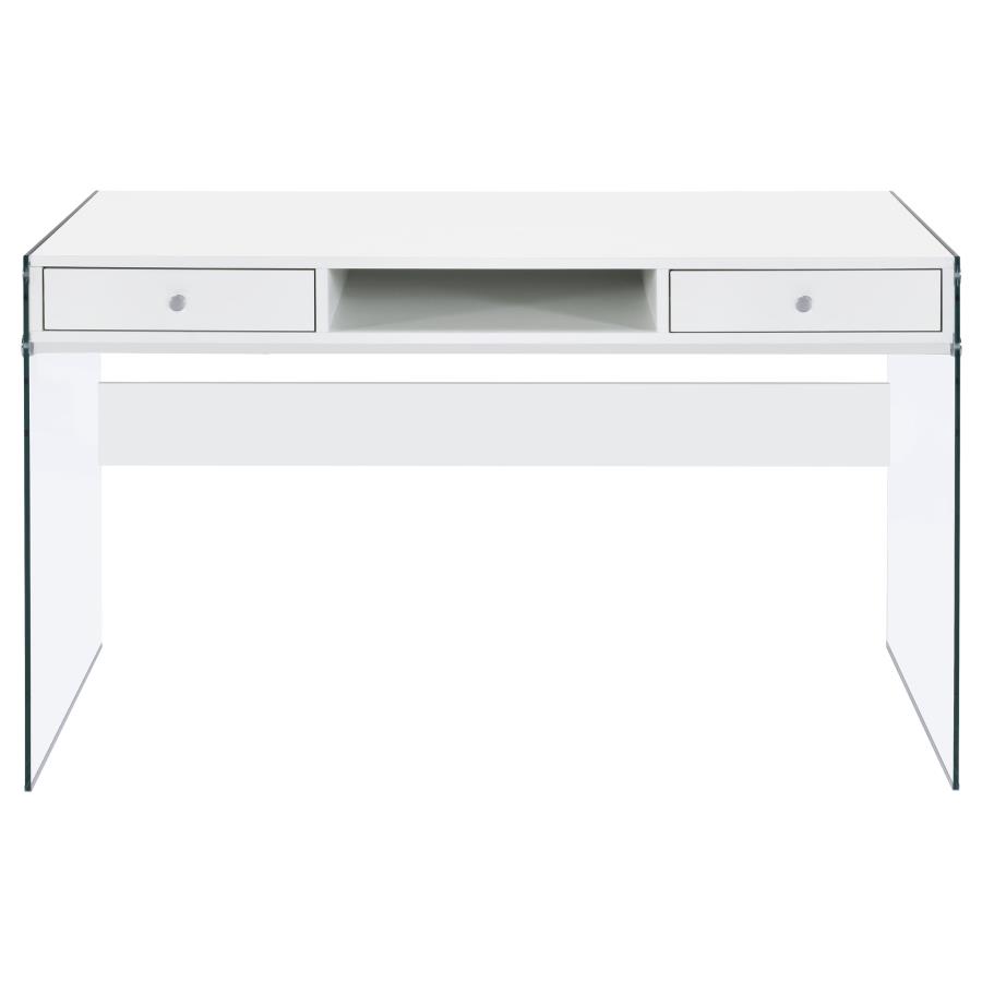Dobrev 48-inch 2-drawer Writing Desk White High Gloss view 4