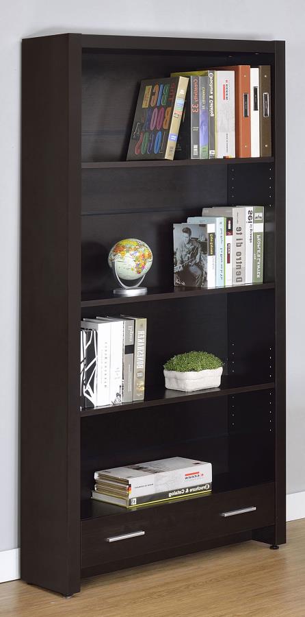 Skylar 71-inch 5-shelf Bookcase with Drawer Cappuccino view 2