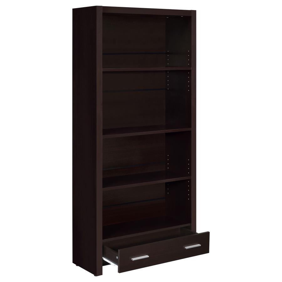Skylar 71-inch 5-shelf Bookcase with Drawer Cappuccino view 3