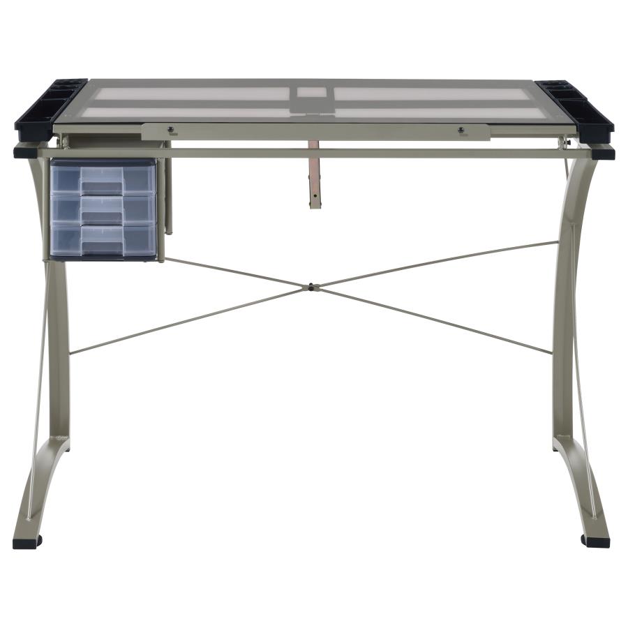 Melo 41-inch Glass Top Drafting Table with Storage Silver view 7