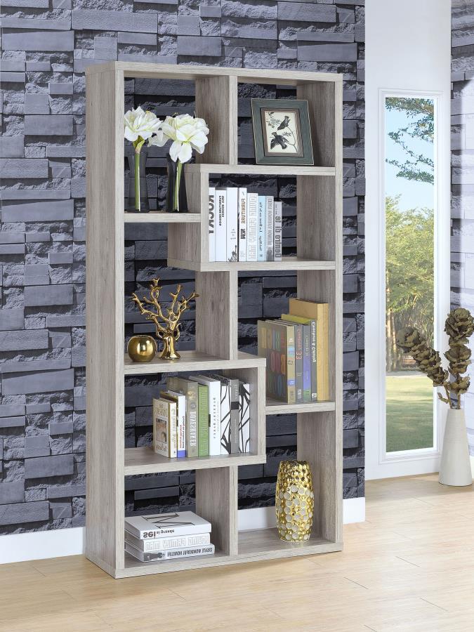 Theo 71-inch 6-shelf Bookshelf Grey Driftwood view 2