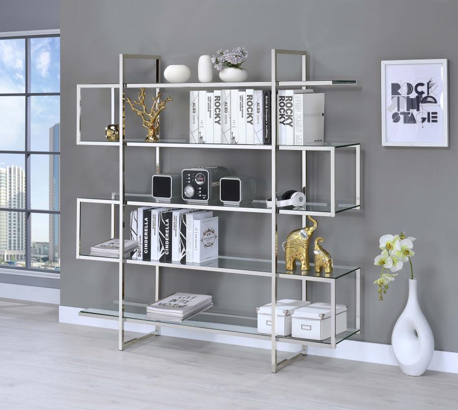 Elmer 63-inch 5-shelf Bookshelf Clear and Chrome view 2
