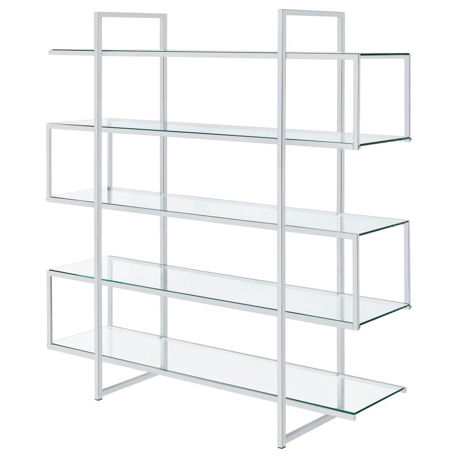 Elmer 63-inch 5-shelf Bookshelf Clear and Chrome view 4