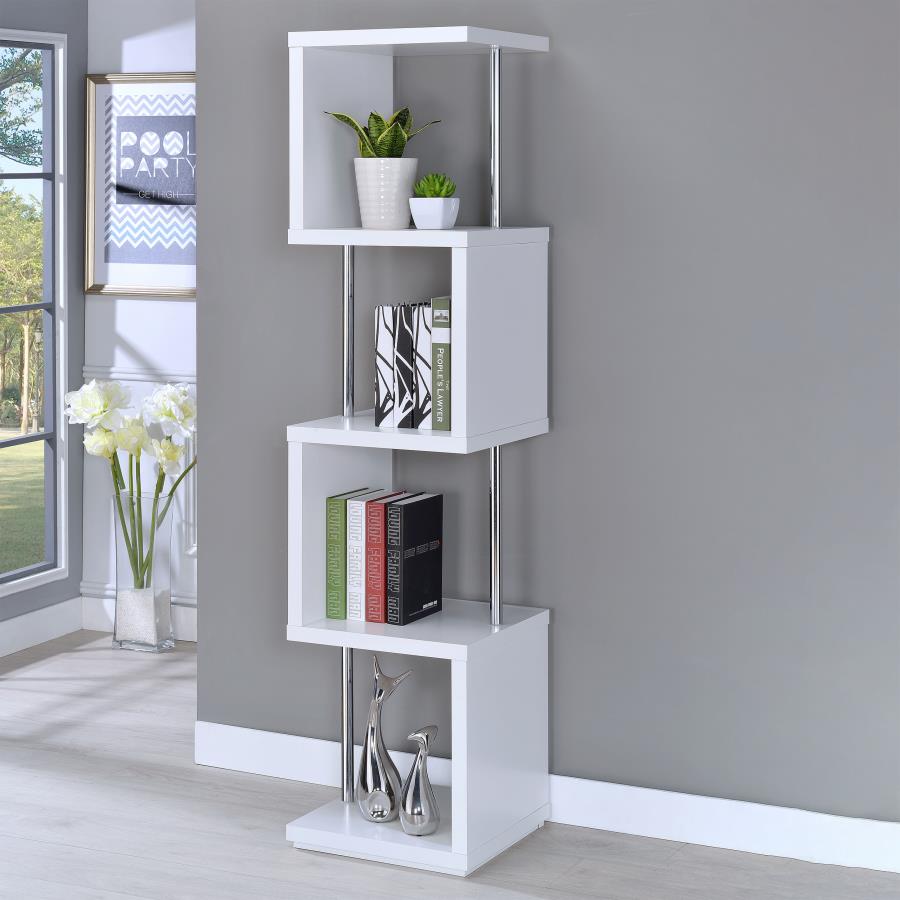 Baxter 67-inch 4-shelf Bookshelf White and Chrome view 2