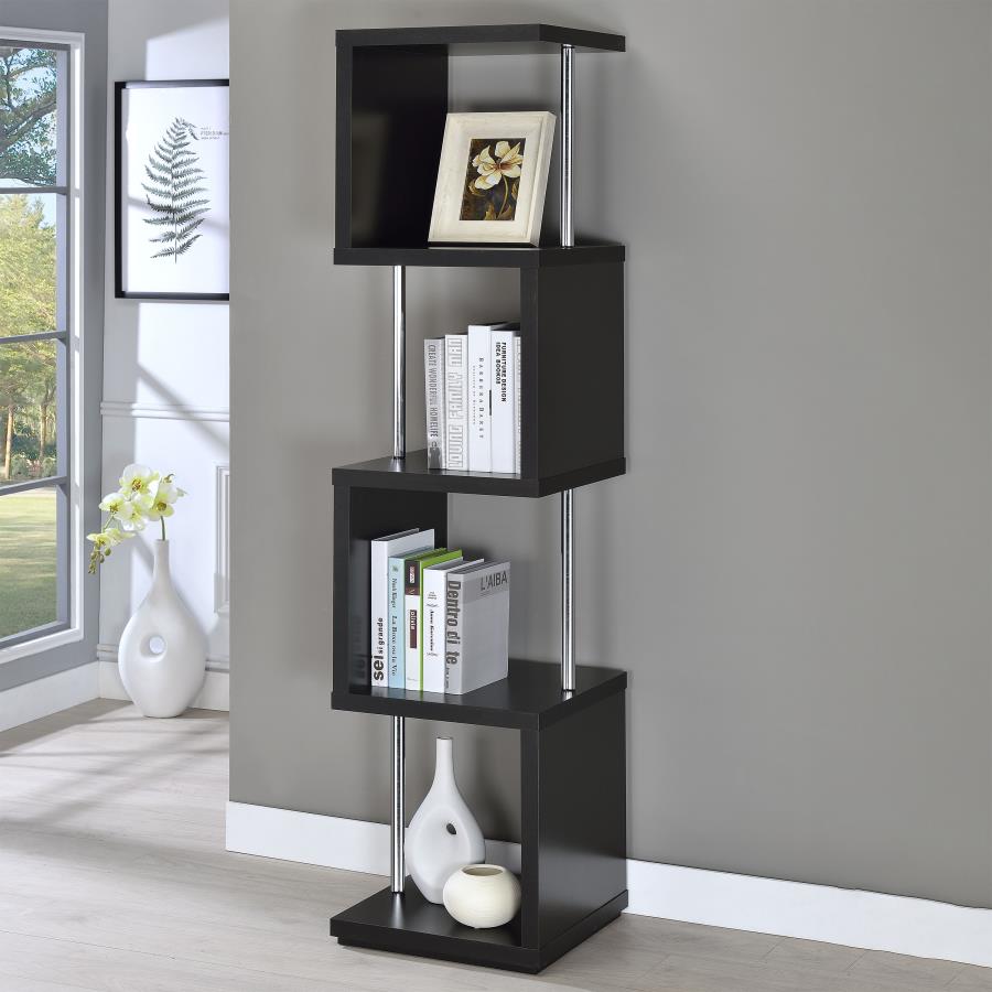 Baxter 67-inch 4-shelf Bookshelf Black and Chrome view 2