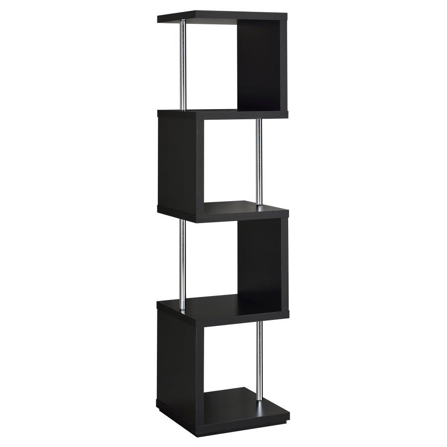 Baxter 67-inch 4-shelf Bookshelf Black and Chrome view 4