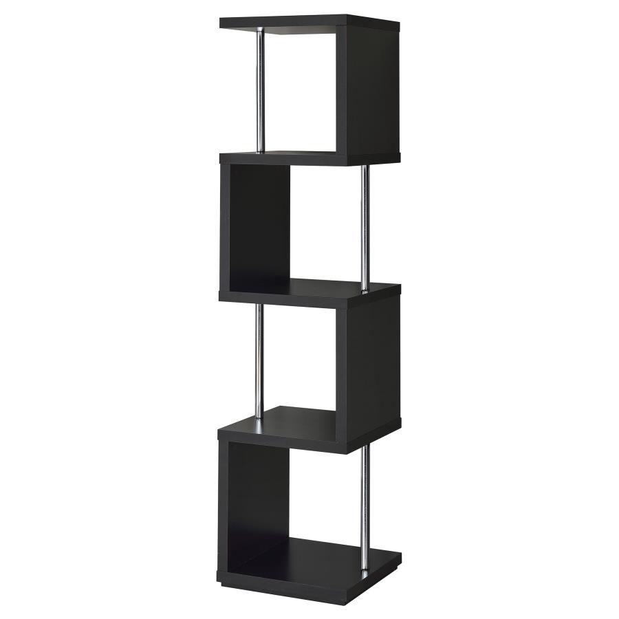 Baxter 67-inch 4-shelf Bookshelf Black and Chrome view 6