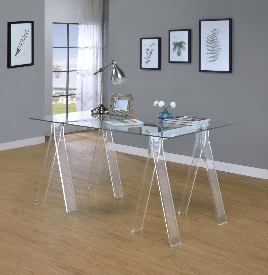 Amaturo 59-inch Glass Top Acrylic Writing Desk Clear view 2