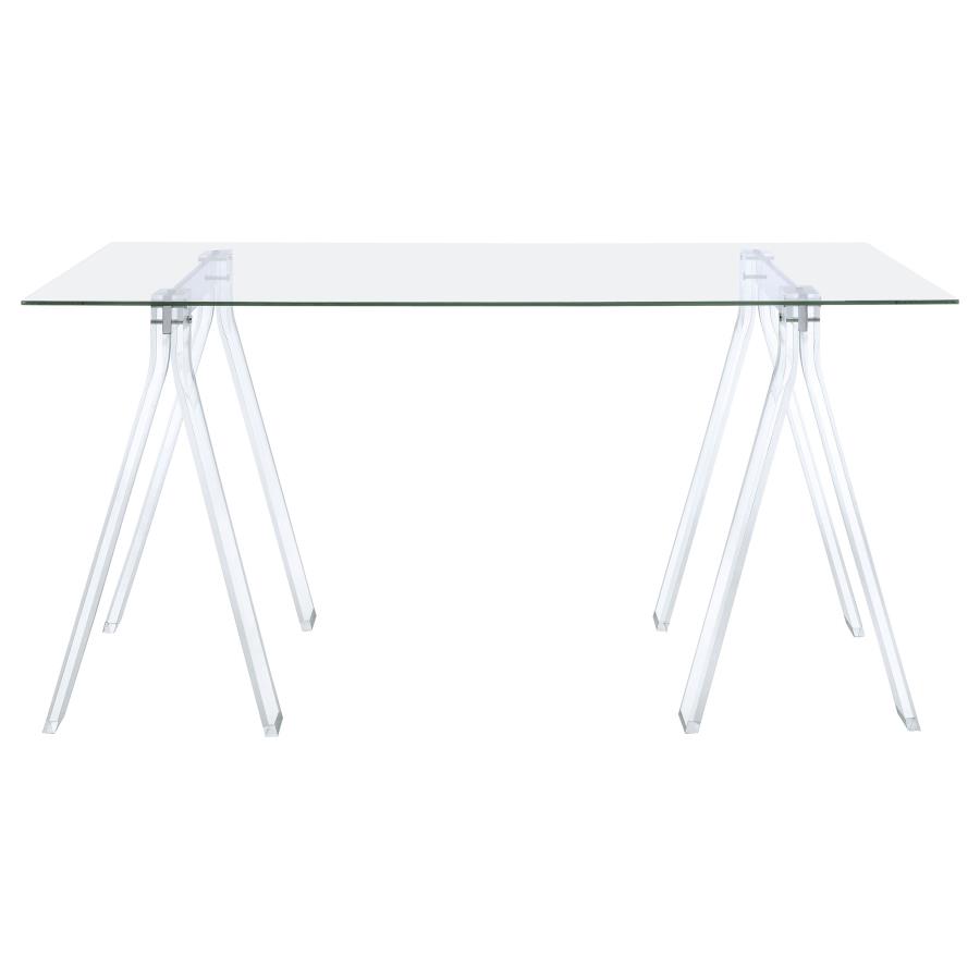 Amaturo 59-inch Glass Top Acrylic Writing Desk Clear view 3