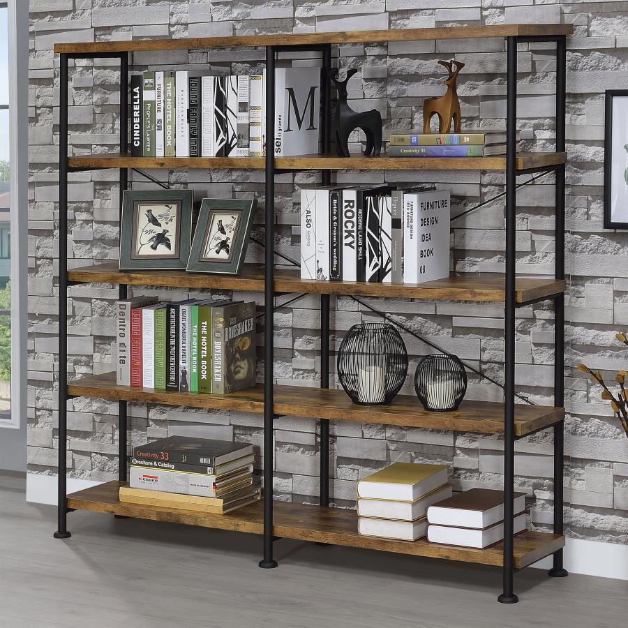 Analiese 63-inch 4-shelf Double Bookshelf Rustic Nutmeg view 2