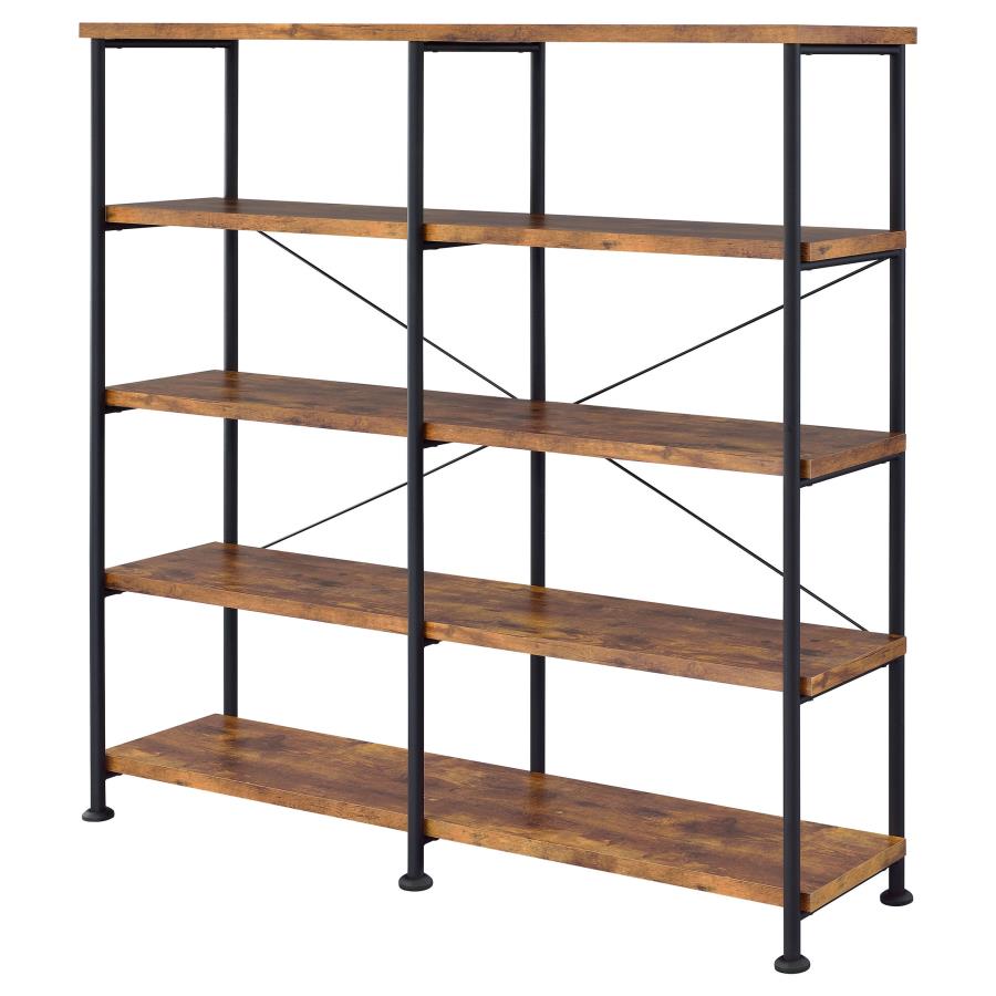 Analiese 63-inch 4-shelf Double Bookshelf Rustic Nutmeg view 4