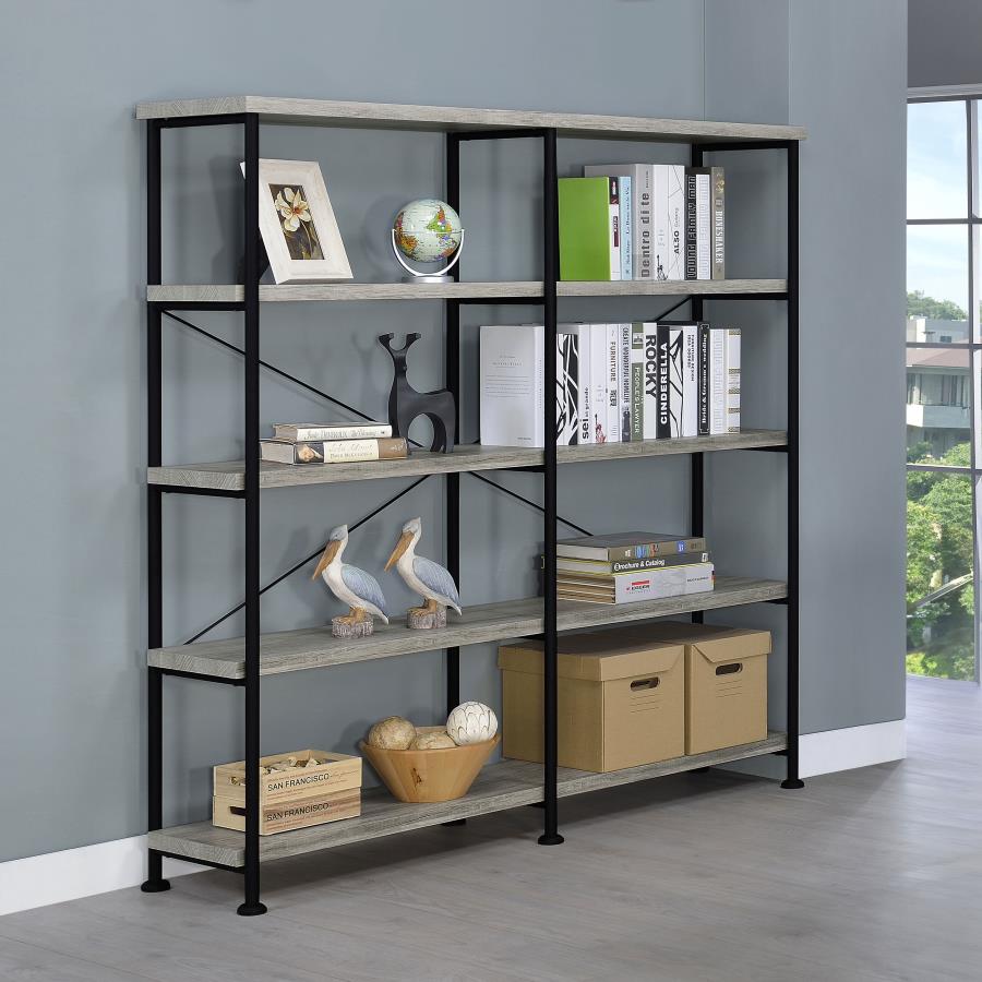 Analiese 63-inch 4-shelf Double Bookshelf Grey Driftwood view 2