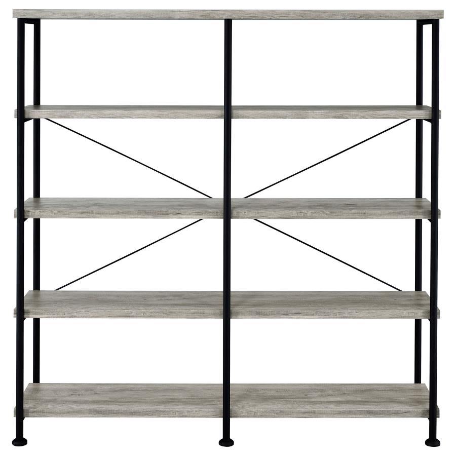 Analiese 63-inch 4-shelf Double Bookshelf Grey Driftwood view 3