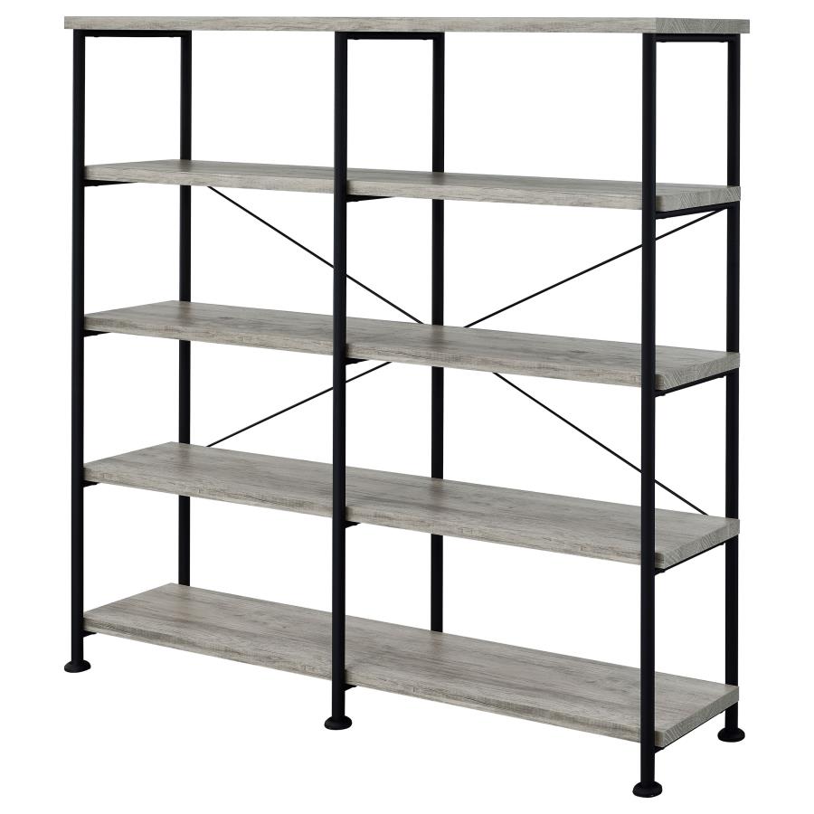 Analiese 63-inch 4-shelf Double Bookshelf Grey Driftwood view 4
