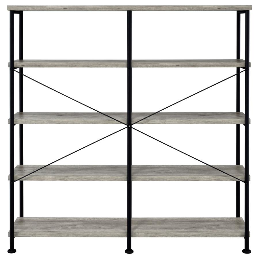Analiese 63-inch 4-shelf Double Bookshelf Grey Driftwood view 6