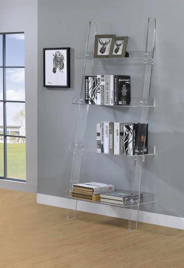Amaturo 72-inch 4-shelf Acrylic Ladder Bookshelf Clear view 2