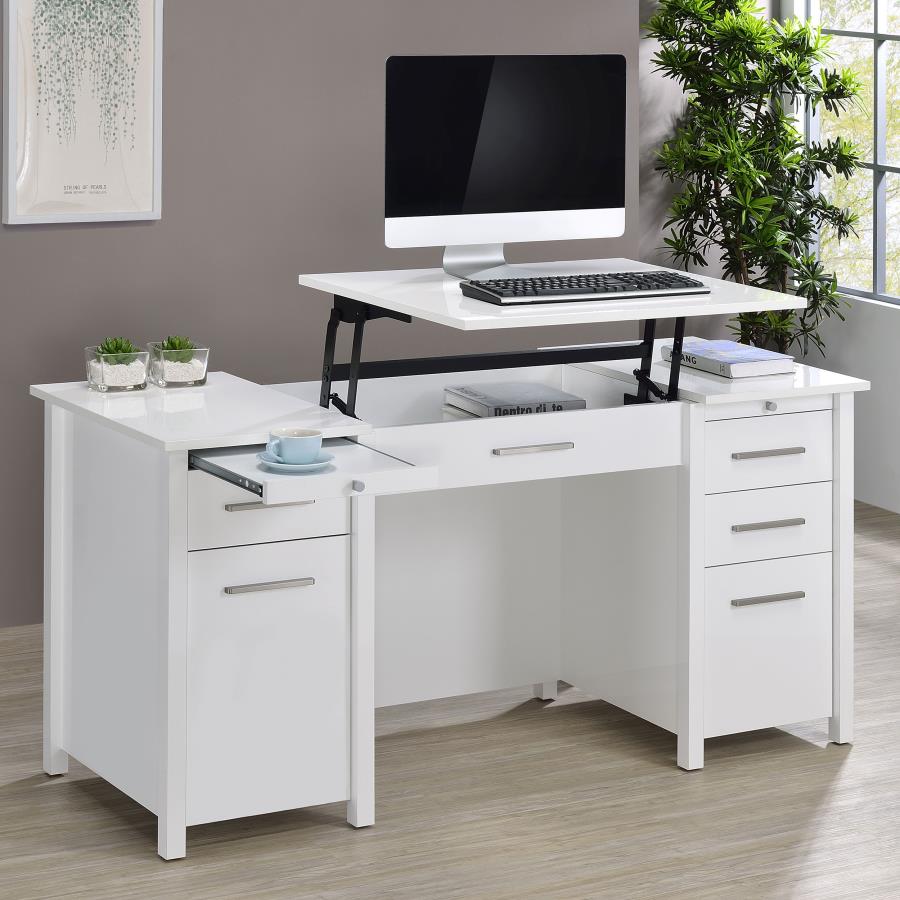 Dylan 60-inch 4-drawer Lift Top Office Desk White High Gloss view 2