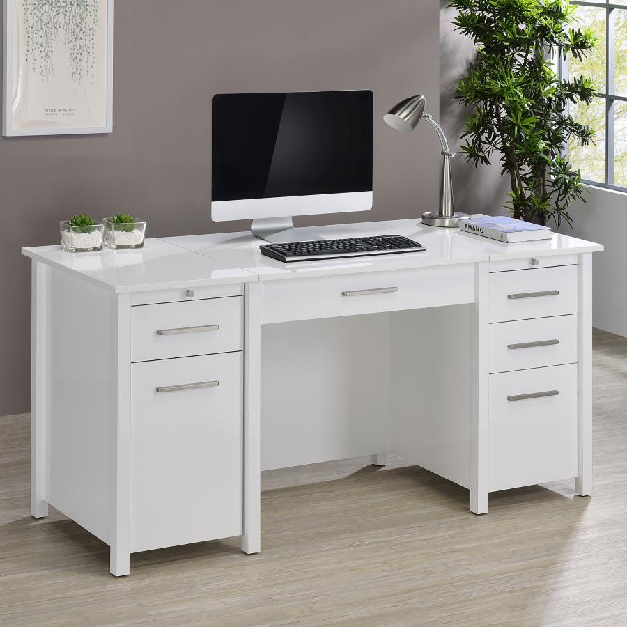 Dylan 60-inch 4-drawer Lift Top Office Desk White High Gloss view 3