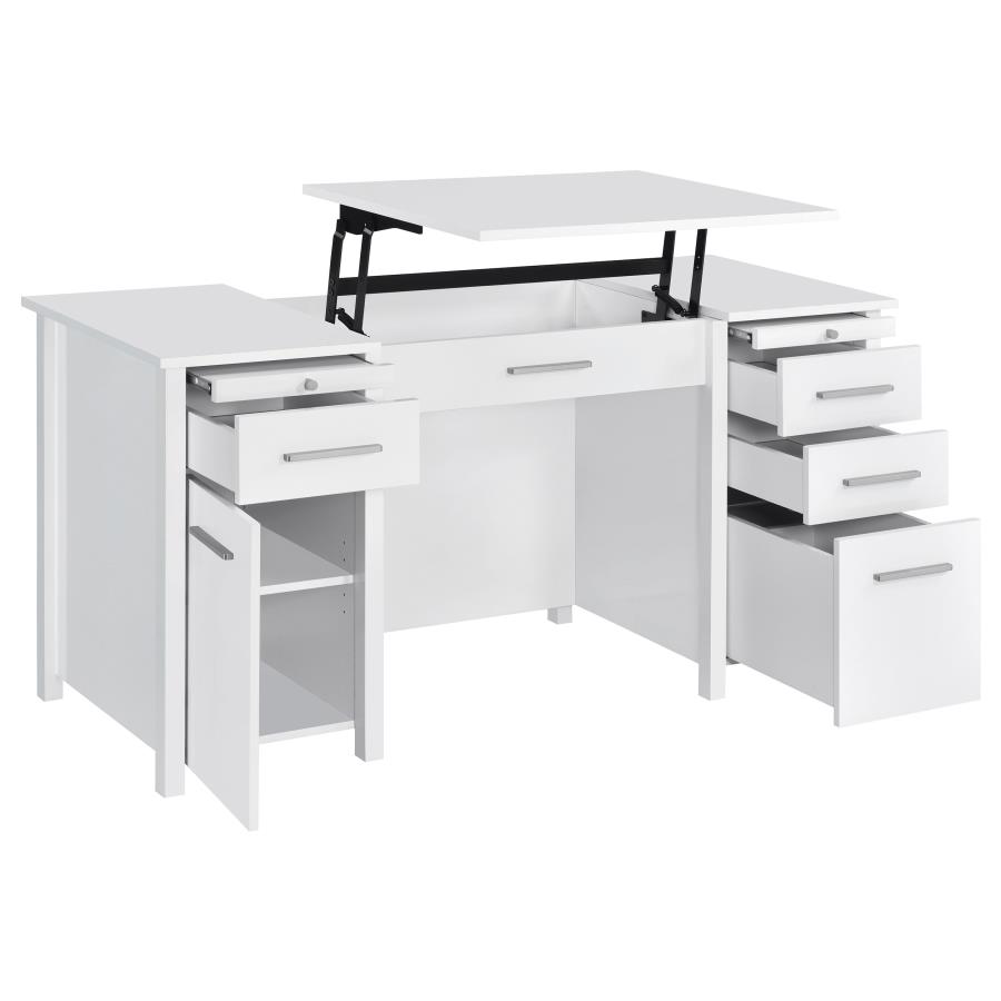 Dylan 60-inch 4-drawer Lift Top Office Desk White High Gloss view 4
