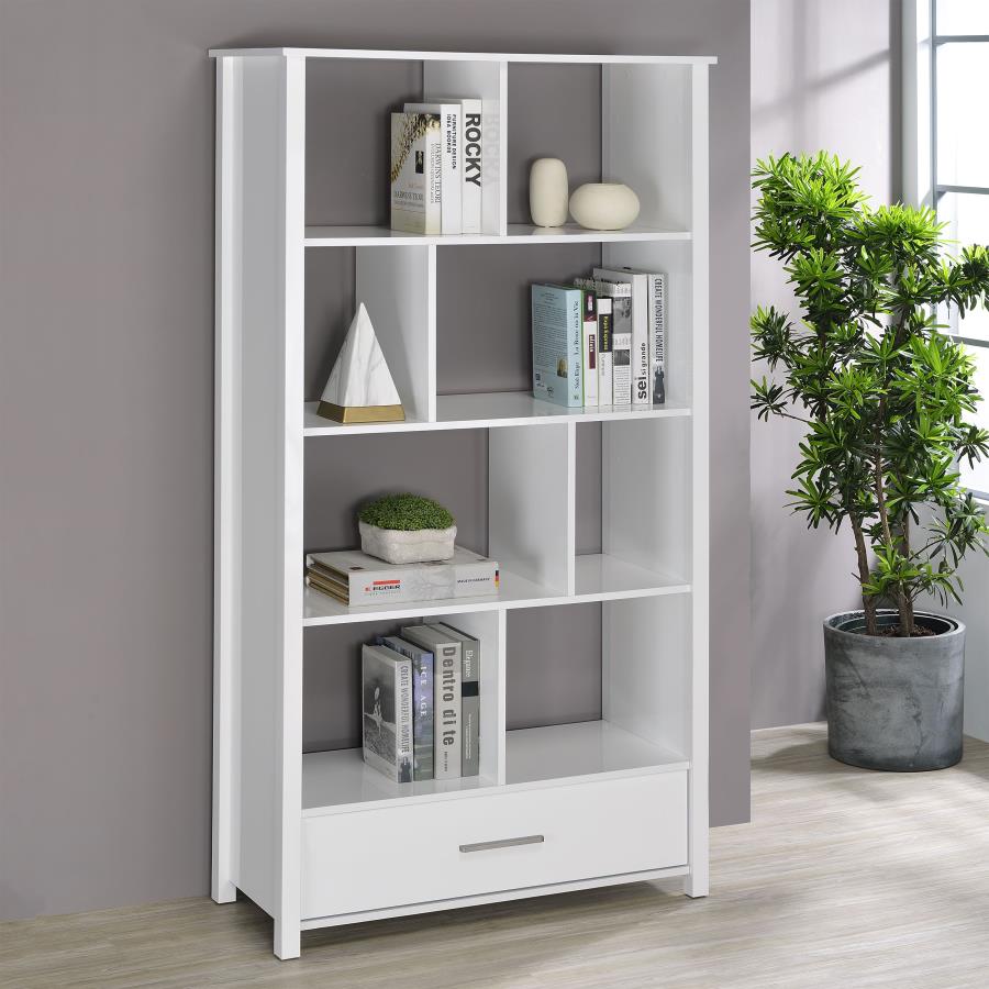 Dylan 68-inch 4-shelf Storage Bookshelf White High Gloss view 2