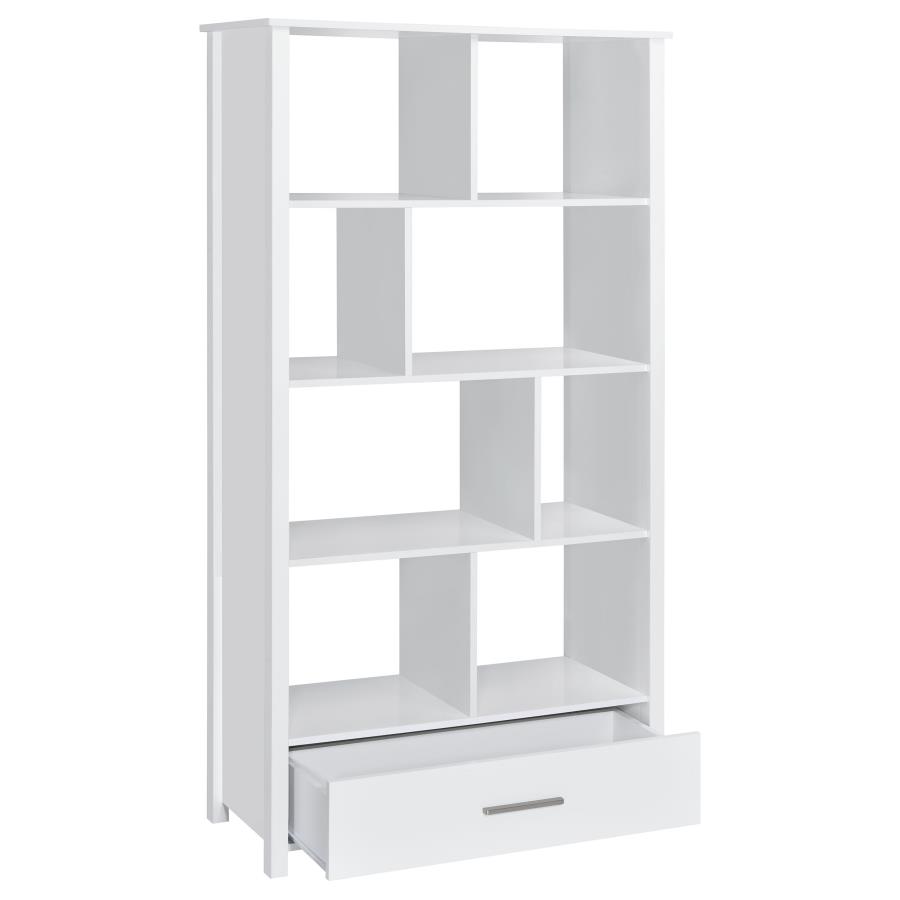 Dylan 68-inch 4-shelf Storage Bookshelf White High Gloss view 2