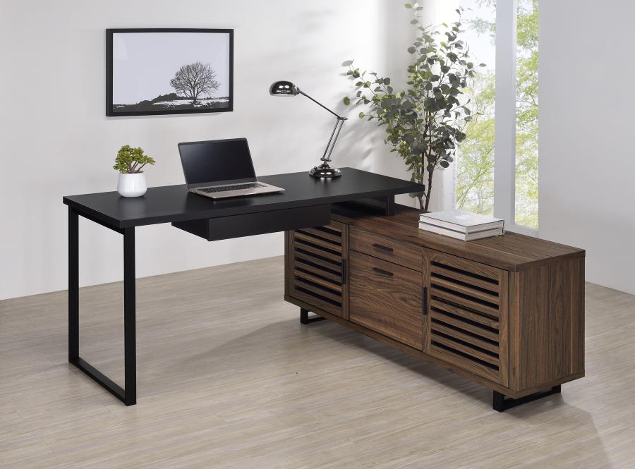 Maddox 60-inch L-Shape Office Computer Desk Black and Walnut view 2