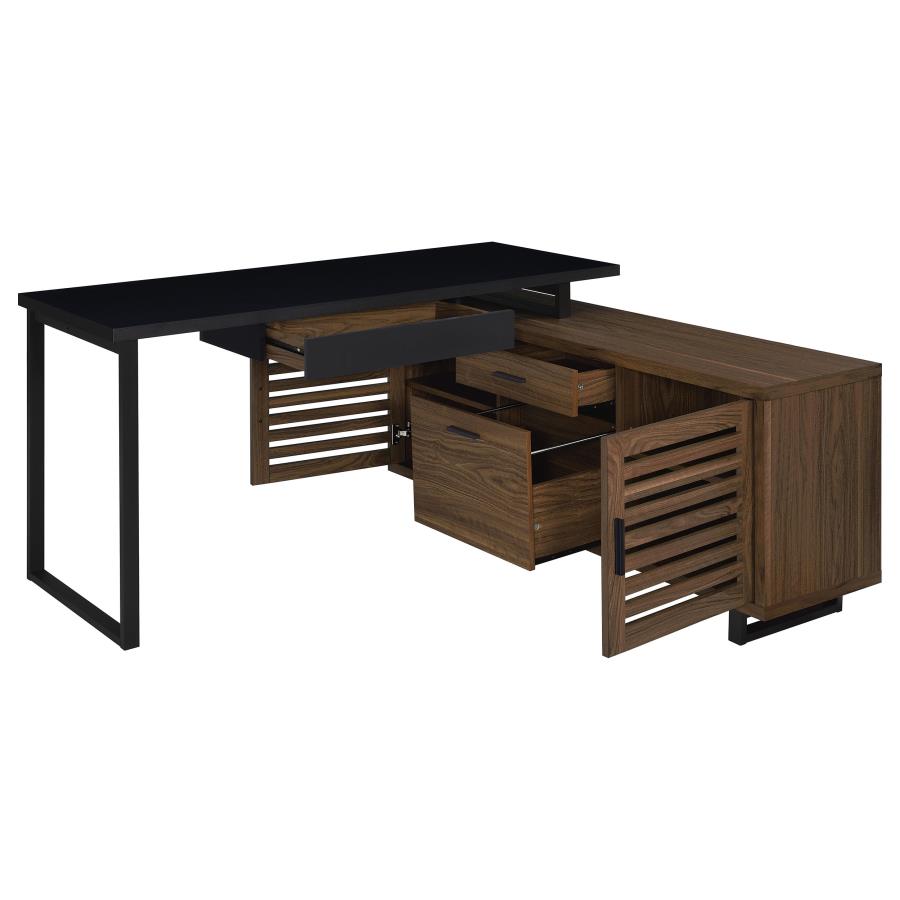 Maddox 60-inch L-Shape Office Computer Desk Black and Walnut view 3