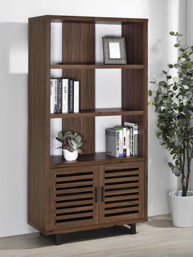 Maddox 71-inch 3-shelf Cabinet Bookcase Walnut view 2