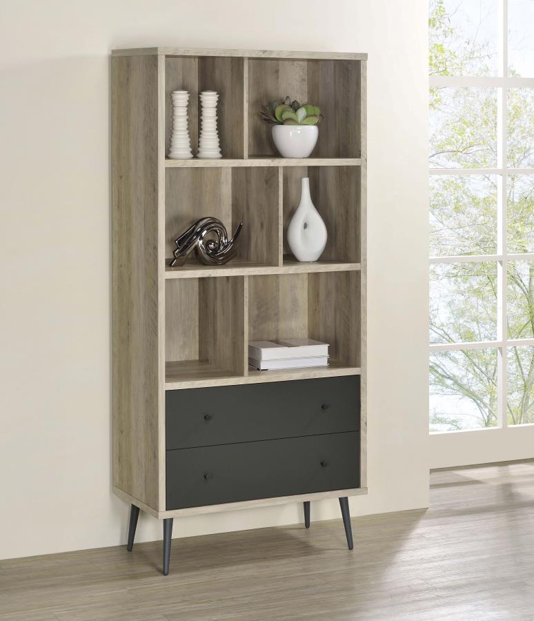 Maeve 70-inch 3-shelf Bookcase with Drawers Distressed Pine view 2