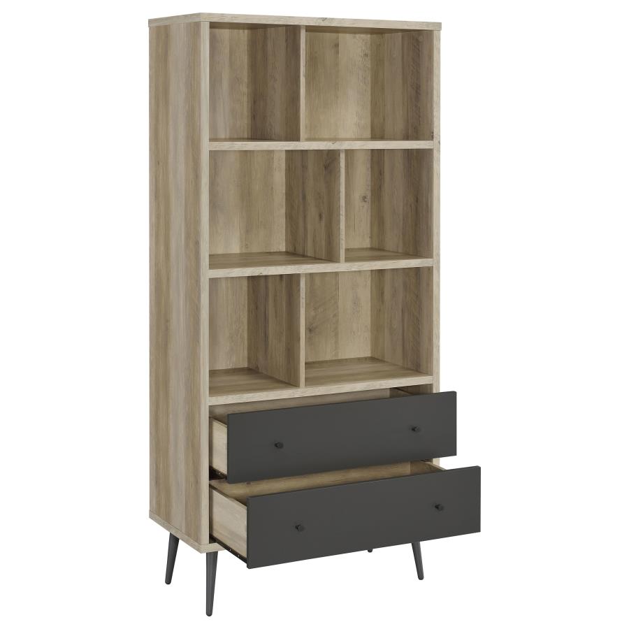 Maeve 70-inch 3-shelf Bookcase with Drawers Distressed Pine view 3