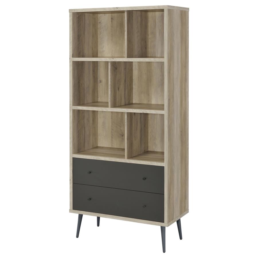 Maeve 70-inch 3-shelf Bookcase with Drawers Distressed Pine view 5
